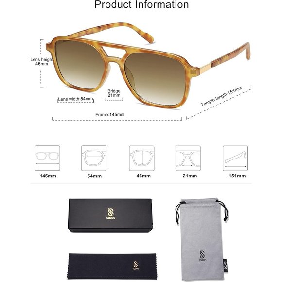 Women Trendy Rectangle Yellow Tortoise Grading Shades Retro Aviator Sunglasses - Picture 5 of 5